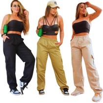 Calça Cargo Streetwear Skatista Modelo Largo Elástico Na Cintura 5 Bolsos Calça Cargo Streetwear Skatista Modelo Largo Elástico Na Cintura 5 Bolsos