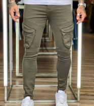 Calça cargo super skinny masculina original bolso lateral verde militar musgo
