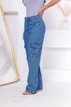 Calça cargo wide leg jeans moda blogueira