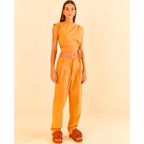 Calça Cenoura Pregas Amarela Farm