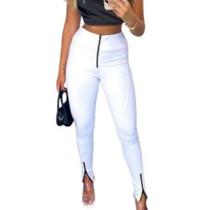 Calça Cintura Alta Bengaline Com Zipper Na Barra Justa Colada