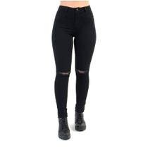 Calça Cintura Alta Feminina Com Rasgo no Joelho Lady Rock