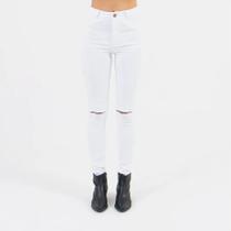 Calça Cintura Alta Feminina Com Rasgo no Joelho Lady Rock Calça Cintura Alta Feminina Com Rasgo no Joelho Lady Rock