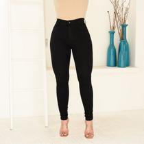 Calça Clássica Jeans Preta Tradicional Com Lycra