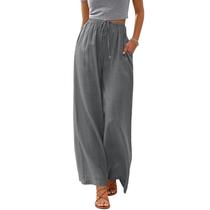 Calça Cobiako de linho, pantalona, pernas largas, com bolsos, cinza, XS Calça Cobiako de linho, pantalona, pernas largas, com bolsos, cinza, XS