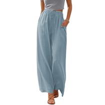 Calça Cobiako de linho, pantalona wide leg com bolsos, XL