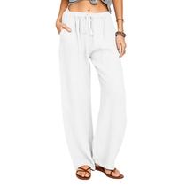 Calça Cobiako XL Branca de Algodão e Linho, Pantalona de Perna Larga