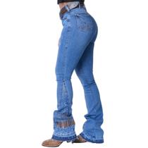 Calça Com Brilho Country C/ Bordados Jeans Premium C/ Lycra