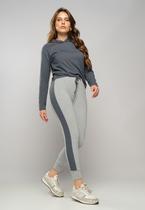 Calça Comfy Jogger Com Faixa Lateral Moletinho Mescla+Grafite Salvatore Fashion