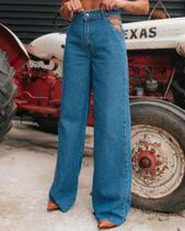 Calça correntes lateral jeans pantalona/ tamanho 36/ 100% algodão - alcance jeans