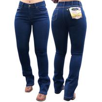 Calça Country Cós Alto Jeans C/ Detalhe Bordado Barra Larga Calça Country Cós Alto Jeans C/ Detalhe Bordado Barra Larga