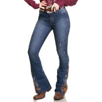 Calca Country Feminina Floral Bordada Com Strass Bill Way 760