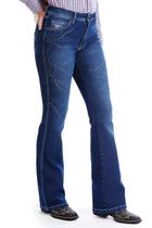 Calça Country Feminina Jeans Flare Pedraria Azul - Rodeo Farm