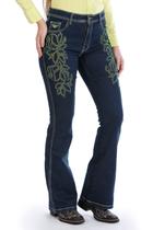 Calça Country Feminina Jeans Flare PLUS SIZE Pedraria Verde - Rodeo Farm