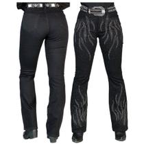Calça Country Feminina Radade Original Preta Com Brilho Bordada Boiadeira - Ref. 000387