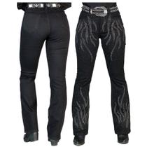 Calça Country Feminina Radade Original Preta Com Brilho Bordada Boiadeira - Ref. 000387