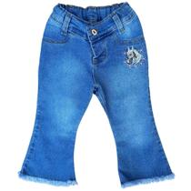 Calça Country Infantil Jeans Bordada Cavalo Flare Pra Menina