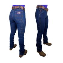 Calça Country Jeans Feminina Carpinteira Os Boiadeiros Stonada Cós Alto Flare Ref: 591