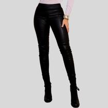 Calça Couro Jogger Feminina Cintura Alta Estilosa Preta