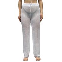 Calça Crochê Feminina Larguinha Saida de Praia Tricot com Cordão