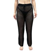 Calça Crochê Feminina Larguinha Saida de Praia Tricot com Cordão