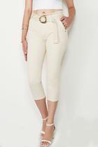 Calça Cropped Assédio Bella Sarja Bege