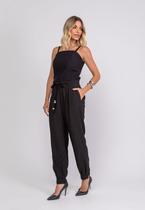 Calça de Alfaiataria com Pregas e Amarração Preta Salvatore