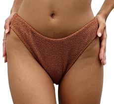Calça de biquíni COCOSHIP Crepe elástico enrugado marrom claro Calça de biquíni COCOSHIP Crepe elástico enrugado marrom claro