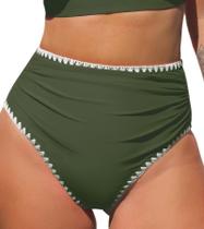 Calça de biquíni CUPSHE, cintura alta, franzida, roupa de banho M Olive Calça de biquíni CUPSHE, cintura alta, franzida, roupa de banho M Olive