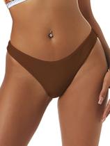 Calça de biquíni ZAFUL feminina de cintura média, café sólido, nylon Calça de biquíni ZAFUL feminina de cintura média, café sólido, nylon