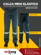 Calça de Brim Meio Elástico com Faixa Refletiva Chumbo Uniforme Trabalho