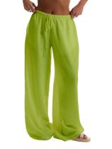 Calça de linho Beach Cover Up RoseSeek, maiô, verde brilhante