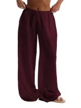 Calça de linho Beach Cover Up RoseSeek, roupa de banho feminina cor de vinho