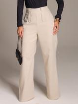Calça de Linho Pantalona Elegante com Detalhe de Lapelas