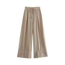 Calça de Linho Vintage com Pernas Largas, Cintura Alta e Bolsos - Para Mulheres Calça de Linho Vintage com Pernas Largas, Cintura Alta e Bolsos - Para Mulheres