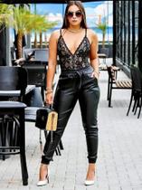 Calça De material sintético Feminina Jogger cirre com bolsos laterais Calça De material sintético Feminina Jogger cirre com bolsos laterais