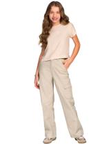 Calça de Menina Wide Leg Cargo Sarja Juvenil Feminino Premium