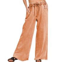 Calça de moletom Ainangua Acid Wash Palazzo para mulheres laranja Calça de moletom Ainangua Acid Wash Palazzo para mulheres laranja