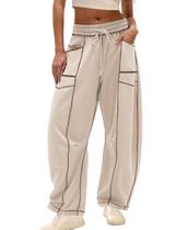 Calça de moletom Athlisan Baggy Barrel feminina cáqui tamanho P
