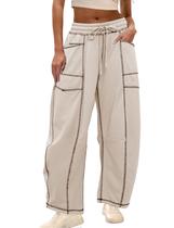 Calça de moletom Athlisan Baggy Barrel feminina cáqui tamanho P