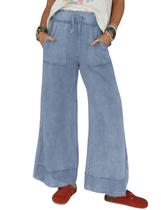 Calça de moletom Athlisan Casual Wide Leg Acid Wash com bolsos Calça de moletom Athlisan Casual Wide Leg Acid Wash com bolsos