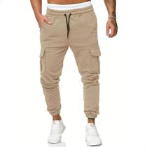 Calça De Moletom Cargo Elástico Jogger Masculina Com Punhos
