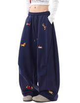 Calça de moletom DAZZLZAD Baggy Animal Bordada Dachshund azul marinho