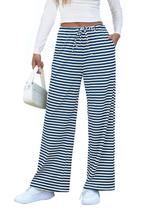 Calça de moletom EVALESS Wide Leg feminina com listras azuis e brancas