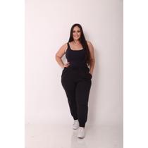 Calça de Moletom Femenina Plus Size G1 G2 G3 Flanelado com Punho e Bolsos