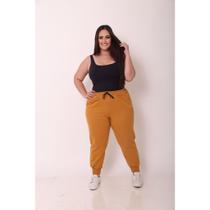 Calça de Moletom Femenina Plus Size G1 G2 G3 Flanelado com Punho e Bolsos