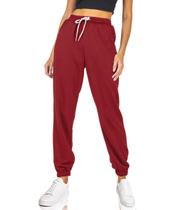 Calça de moletom feminina AUTOMET com decote fino, atlética, vinho tinto XXL