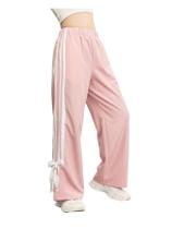 Calça de moletom feminina BEAUDRM Bow Track listrada, folgada, rosa, 11Y
