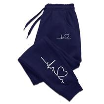 Calça de Moletom Feminina Casual com Estampa de Coração - Agasalho Fitness de Alta Qualidade
