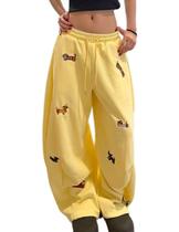 Calça de moletom feminina DAZZLZAD folgada bordada amarela Calça de moletom feminina DAZZLZAD folgada bordada amarela
